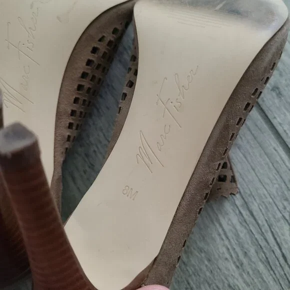 Marc Fisher women's brown Perforated Peep Toe Heeled stiletto booties - Size 8M - Picture 12 of 13